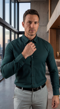 Koszula casualowa slim fit klasyczna oxford struktura butelkowa zieleń  EGO03  